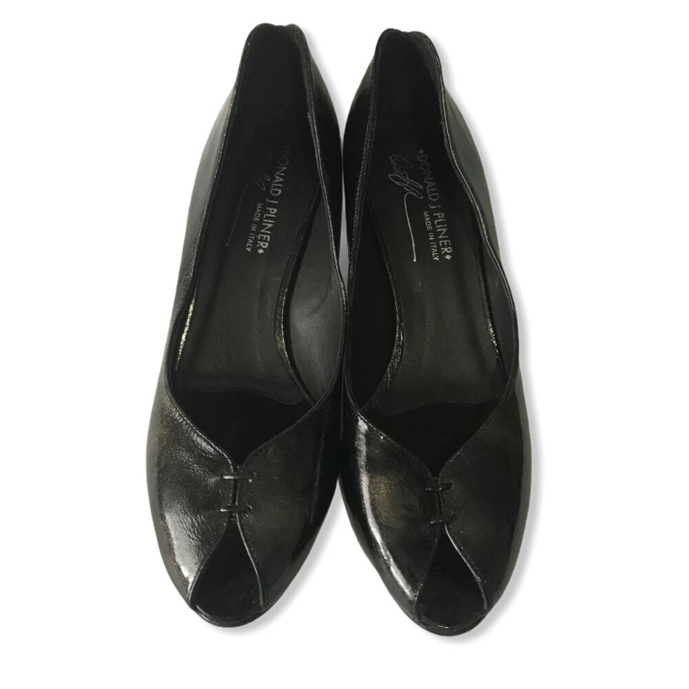 Donald J Pliner Dark Gray Brown Metallic Open Peep Toe Kitten Heel Pump 8